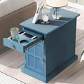 Traditional Wood End Table with Charging Station, Modern Vintage Sofa Chair Side Table Nightstand with Storage & Drawer for Living Room Bedroom, No Assembly, Antique Navy-Ruum Studio Home