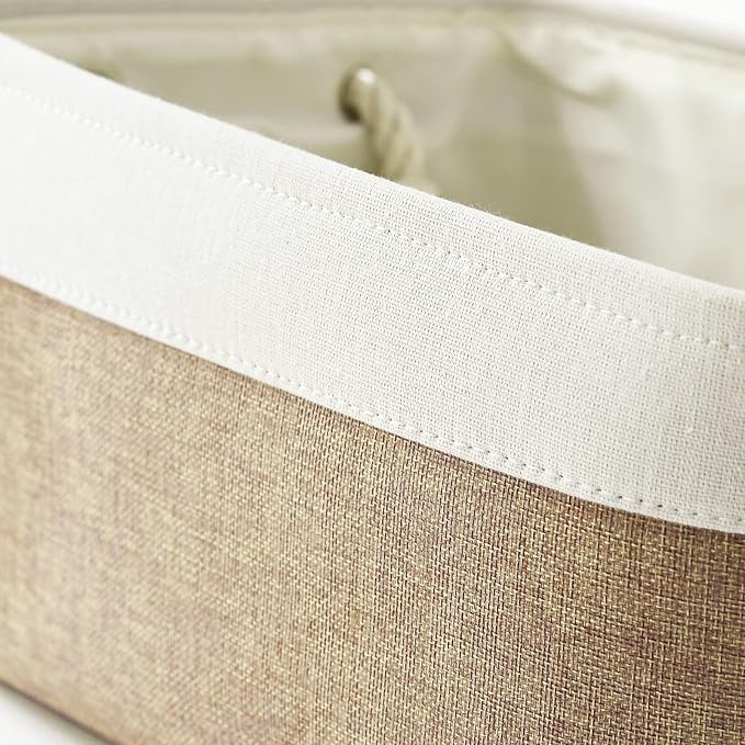 Fabric Storage Baskets - Rectangular Baskets for Organizing Fabric, Shelves & Decorative Use (White & Khaki)-Ruum Studio Home