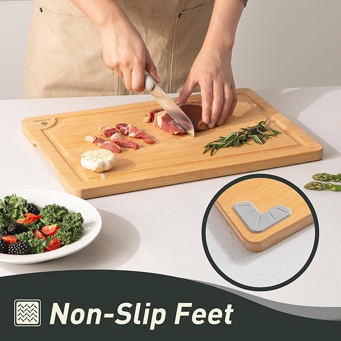 5 Packs Bamboo Cutting Board Set with Non Slip Feet Holder and Over Sink Nice Solid Thick Wood Juice Groove Chopping Board Small Big Xl XXl xlarge Oversized Kitchen Counter Organic Vegetable Meat Kit-Ruum Studio Home