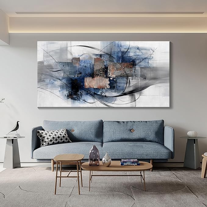 Mofutinpo Black and Blue Abstract Wall Art: Large, Modern Canvas Wall Art for Living Room, Bedroom, Office Decorations - Blue, Grey, Black and White Wall Decor Paintings & Pictures 20×40-Ruum Studio Home