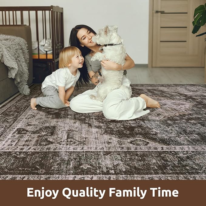 AMOAMI-2X6 Runner Rug-Washable Runners for Hallways-Soft Non Slip Bedside Rugs for Bedroom-Vintage Long Rug for Hallways Entryway Laundry Room Stair Kitchen Bathroom Brick/Brown-Ruum Studio Home