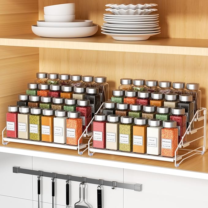 RCHYFEED Spice Rack Organizer for Cabinet,4 Tier Spice Organization for Cabinet Easy Visibility,Tierd Spice Rack Seasoning Organizer for Kitchen Countertop Pantry,Metal(White, 2Pack)-Ruum Studio Home