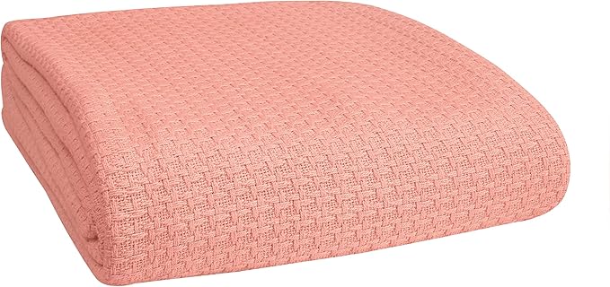 BELIZZI HOME 100% Cotton Bed Blanket, Breathable Bed Blanket Twin Size, Cotton Thermal Blankets Twin, Perfect for Layering Any Bed for All Season, Peach-Ruum Studio Home