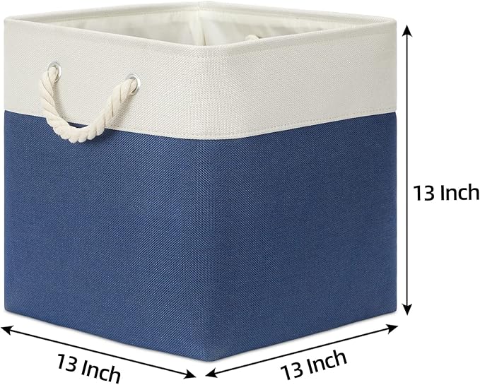 Bidtakay Storage Baskets Large Cube Storage Bins Fabric Baskets for Organizing Shelves 13x13 Navy Blue Square Storage Bins Large Set of 3 Linen Closet Organizers for Cabinet Home-Ruum Studio Home