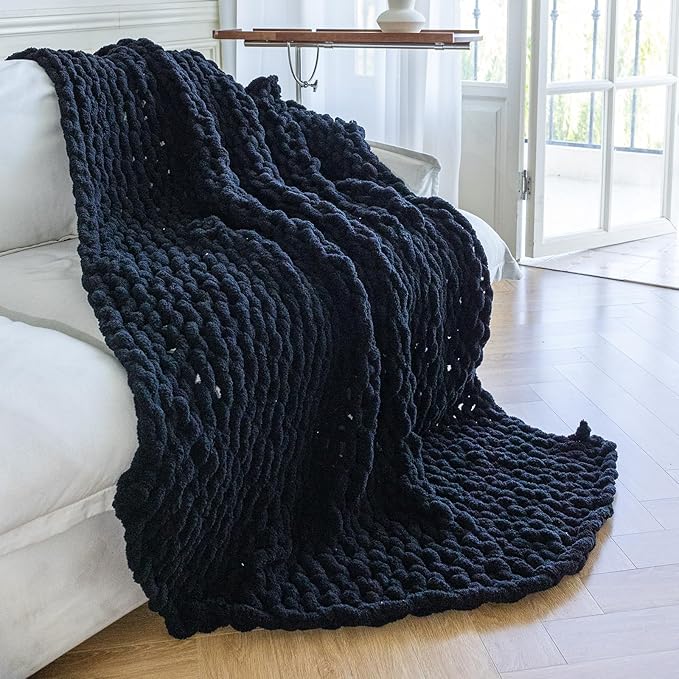 Chunky Knit Blanket - Luxury Soft Cozy 40 * 50 Throw Blanket,100% Woven Blanket Rope Knot Throw Blanket for Couch, Sofa, Home Decor, Gift - Machine Washable（Black）-Ruum Studio Home