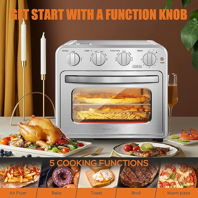 Air Fryer, Geek Chef Convection Air Fryer Toaster Oven, 4 Slice Toaster Airfryer Countertop Ovens, Electric Hot Ovens Oilless Cooker, Accessories & E-Recipes Included, ETL Listed, 16QT-Ruum Studio Home