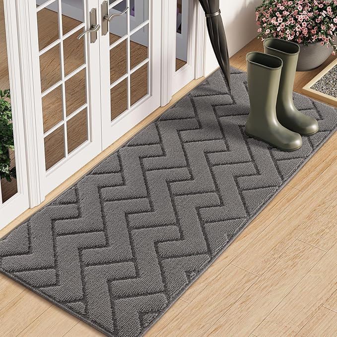 hicorfe Indoor Doormat,Front Back Door Mat Rubber Backing Non Slip Door Mats 20"x59" Absorbent Resist Dirt Entrance Doormat Inside Floor Mats Entryway Washable Low-Profile for Patio,Garden（Grey）-Ruum Studio Home