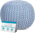 BIRDROCK HOME Round Pouf Ottoman | Cotton Braided Foot Stool with Bean Bag Filling | Boho Foot Rest for Living Room & Bedroom | Compact & Comfortable Seating, Lightweight & Soft | Soft Blue-Ruum Studio Home