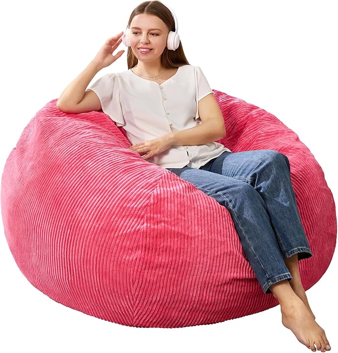 3.5FT Bean Bag Chairs Teardrop Bean Bag Chair for Adults Beanbag Chair with Memory Foam Filled Machine Washable Cover for Living Room, Bedroom (Large,Pink)-Ruum Studio Home