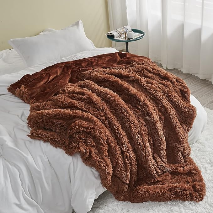 GONAAP Fuzzy Faux Fur Throw Blanket Coffee Super Soft Cozy Plush Fuzzy Shaggy Blanket for Couch Sofa Bed (Coffee, Throw(50"x60"))-Ruum Studio Home