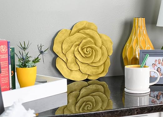 NAT & Jules Rose Flower Shaped Dimensional Indoor Outdoor 12 inch Cast Resin Decorative Garden Stepping Stone, Patio, Walkway Sculpture Yard Art, Yellow-Ruum Studio Home