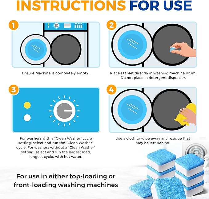 Washing Machine Cleaner Tablets 24 pack Powerful Descaler -Deep Cleaning for HE Front Loader & Top Load Washer Septic Safe Eco-Friendly Deodorizer Clean Drum & Laundry Tub Seal- Year's Supply-Ruum Studio Home