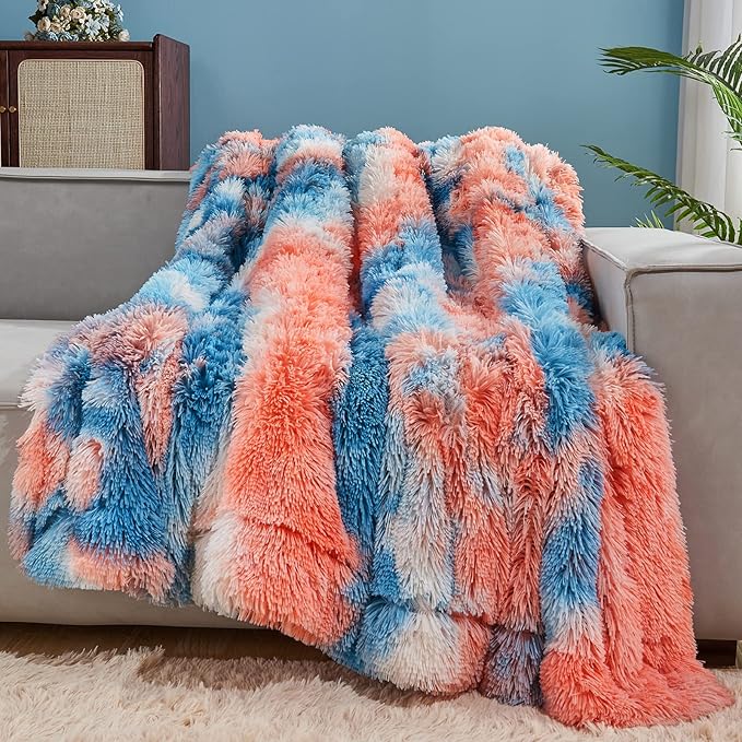 GONAAP Fuzzy Faux Fur Throw Blanket Twin Size Tie-dye Sunset Super Soft Cozy Plush Fuzzy Shaggy Blanket for Couch Sofa Bed (Tie-dye Sunset, Twin(60"x80"))-Ruum Studio Home