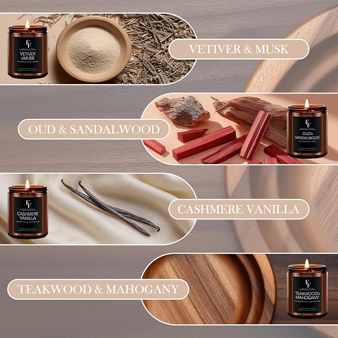 Scented Candles Set, Soy Wax Candles 8 Pack 56 Oz Aromatherapy Candles Gift Set for Women Men （Vanilla/Sandalwood/Amber/Mahogany/Vetiver/Bergamot/Caramel/Whiskey）-Ruum Studio Home