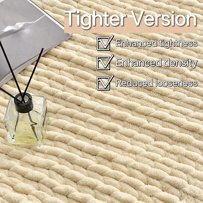Maetoow Tighter Version Chenille Chunky Knit Blanket Throw （50×60 Inch）, Handmade Warm & Cozy Blanket Couch, Bed, Home Decor, Soft Fleece Banket, Boho Thick Blankets and Giant Yarn Throws，Beige-Ruum Studio Home