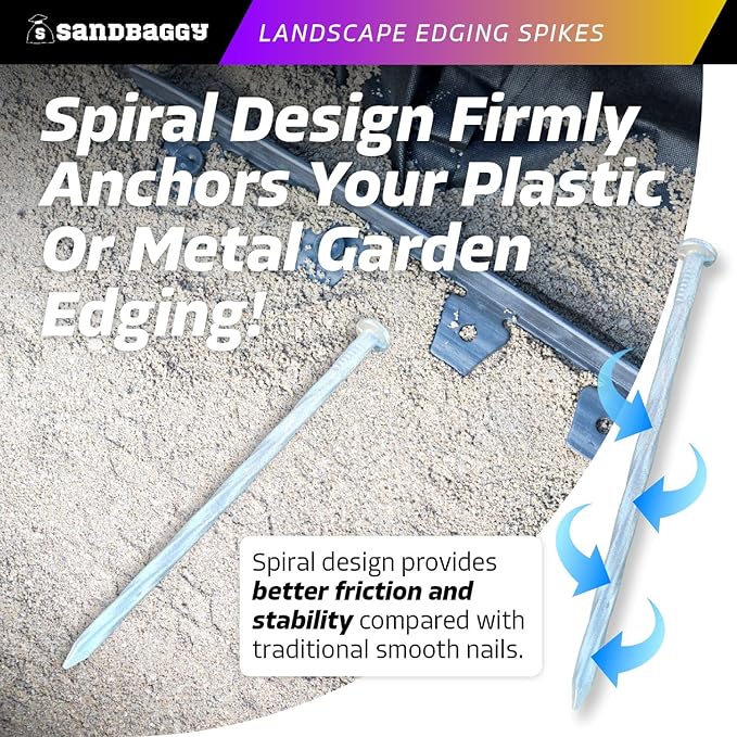 Sandbaggy 6 inch Galvanized Landscape Edging Spikes - Spiral Landscape Nails - 7 Gauge Steel - Great for Hard Rocky Soil - Also Great for Paver Edging, Artificial Turf, Landscape Fabric (400, 6 inch)-Ruum Studio Home
