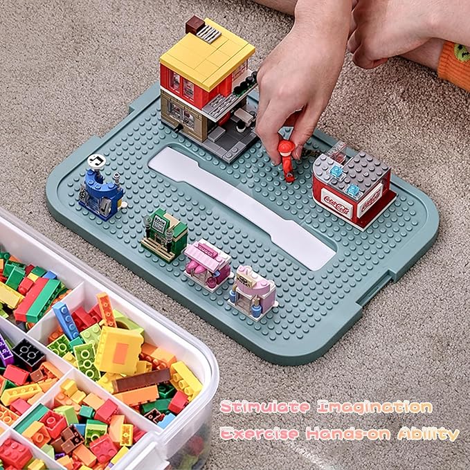 Toys Organizer Storage Case for Lego Box Kids Toy Stackable Building Blocks with Lids Bins Adjustable Lego Storage Containers Plastic Toy Box Green 2 Layers-Ruum Studio Home