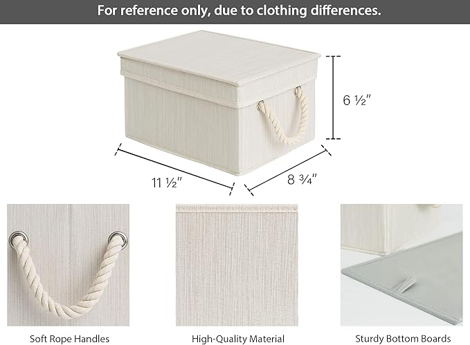 StorageWorks Storage Bins with Lids, Decorative Storage Boxes with Lid and Soft Rope Handles, Foldable Storage Baskets for Closet, Shelves, Stackable, Ivory and White, Medium, 3-Pack-Ruum Studio Home