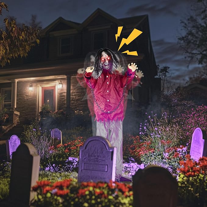 AW Animated Halloween Decorations,Scary Zombie Props 5.5 Ft Full Life Size with Motion/Sound Activated Glowing Eyes Horror Party Haunted House Outdoor Indoor Decorations 2025-Ruum Studio Home