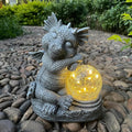 Garden Dragon Figurine Solar Powered Outdoor Cute Dragon with Hold Glowing Glass Ball Resin Sculpture for Porch Patio Lawn Farm Yard Home Decoration Gift for Women Housewarming-Ruum Studio Home
