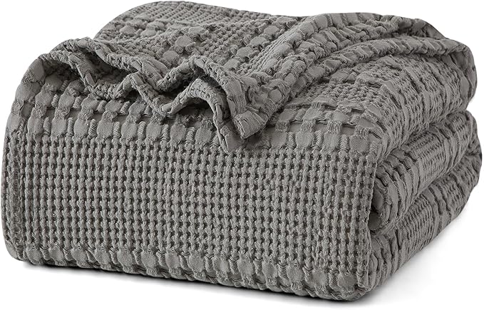 PHF 100% Cotton Waffle Weave Blanket Twin Size, Soft Lightweight Breathable Cozy Summer Blankets for Bed, Luxury Aesthetic Woven Bedding for Home Decor, 66"x90", Dark Grey-Ruum Studio Home