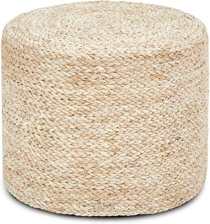 Wimarsbon 18'' Ottoman Pouf, Natural Braided Poof, Rustic Handweave Lounge Pouffe, Boho Footrest Stool for Bedroom, Accent Table or Seat for Living Room (Natural Corn Husk)-Ruum Studio Home