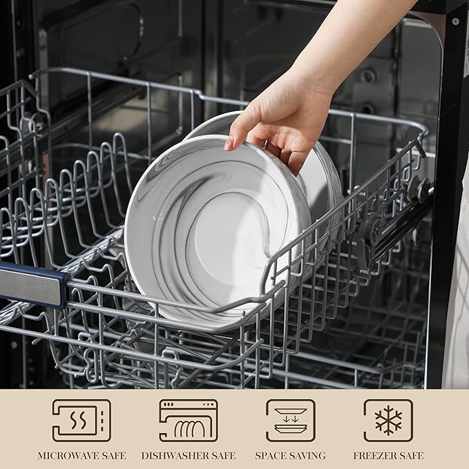 MALACASA Large Serving Bowls, 60 OZ (8'') Salad Bowls Set of 2, Ceramic Mixing Bowls for Kitchen, Serving Bowl for Soup, Pasta, Side Dishes and Entertaining, Marble Grey, Series REGULAR-Ruum Studio Home