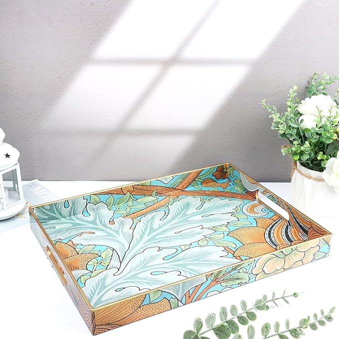 Spsyrine Serving Tray with Handles, Plastic Decorative Tray for Coffee Table, Living Room, Home Decor, Sunflower-Ruum Studio Home