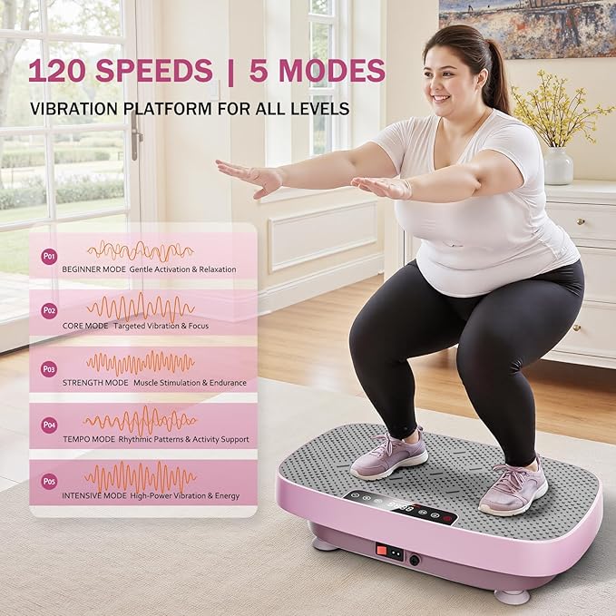 Vibration Plate Exercise Machine, Ultra-Quiet Vibration Plate for Lymphatic Drainage & Body Toning, Whole Body Vibration Platform with Bluetooth, Resistance Bands, Home Gyms Equipment-Ruum Studio Home