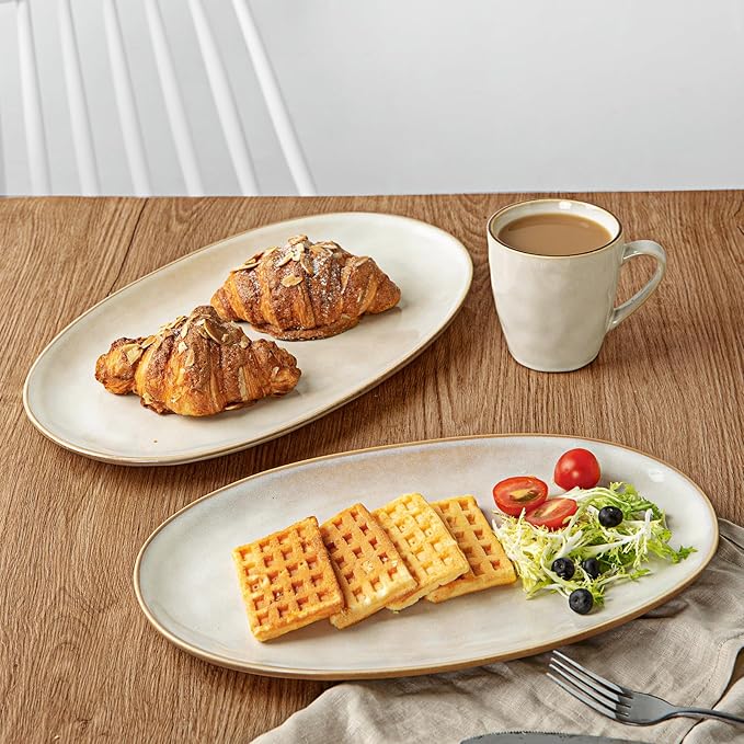 famiware Serving Platter, Oval 15.59/14.3/12.9 inch Serving Dishes for Entertaining, Serving Bowls, Microwave Safe, Stonware Serving Trays for Party, Turkey, Cheese, Ocean Series, Cappuccino White-Ruum Studio Home
