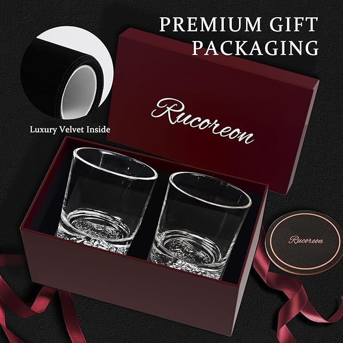 Crystal Whiskey Glasses Set of 2 – 10 OZ Designer Old Fashioned Rocks Glass for Scotch, Bourbon, Rum and Cocktail Drink – Luxury Gift for Men-Ruum Studio Home