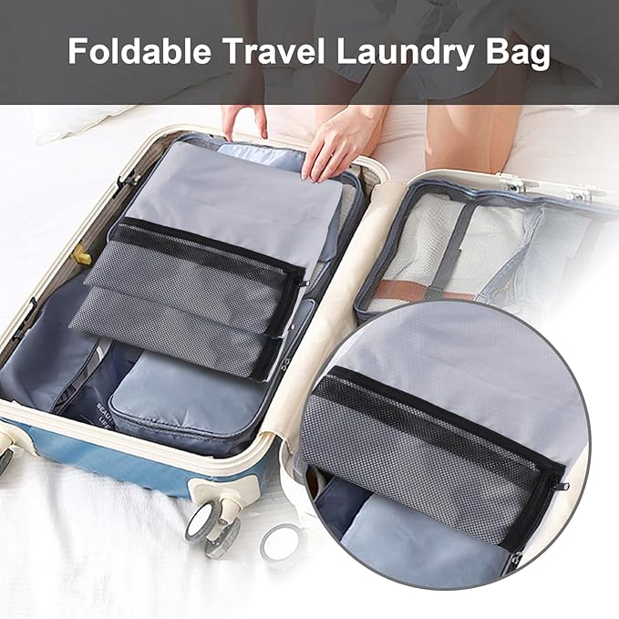 Laundry Bag Backpack Durable Laundry Bag with Shoulder Straps and Mesh Pockets Portable Laundry Dirty Clothes Hamper Bag for College Dorm (Gray)-Ruum Studio Home