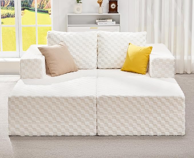Hobestluk Modular Sectional Sofa Memory Foam Couch Sofa Bed Loveseat with Chaises Cloud Couch with Removable Cover Large Sectional Couches for Living Room (Plush White, Sofa Bed)-Ruum Studio Home
