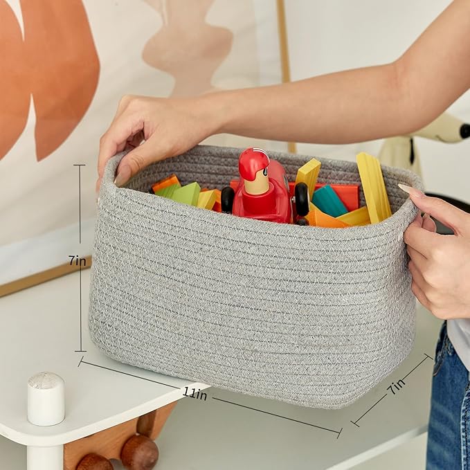 Small Baskets Set of 3-11"x7"x7" Perfect Toy Baskets for Storage, Ideal Storage Basket for Cube, Towels, and More - Basket for Shelves （Grey)-Ruum Studio Home