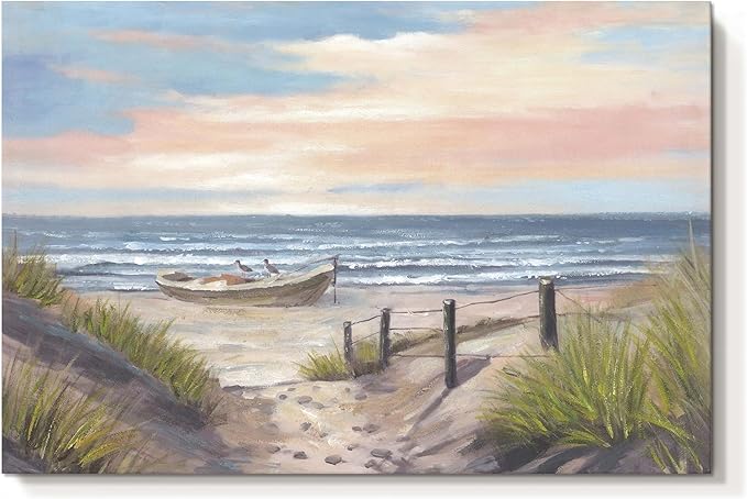cozy country Ocean Wall Art 45"x30" - Coastal Pictures Beach Canvas Decor - Seashore Artwork Seascape Hand Painting for Living Room, Bedroom, Sea House-Ruum Studio Home