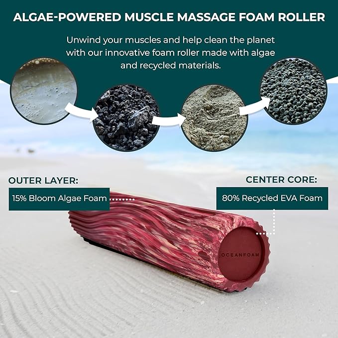 Oceanfoam Tidal Roller - Maroon, Blush & Hot Pink Marbled - Muscle Massage Foam Roller for Back Pain & Stretching - Firm & Ergonomic Wide Wave Textured - Yoga & Athletics - Full Size, 20" x 5"-Ruum Studio Home