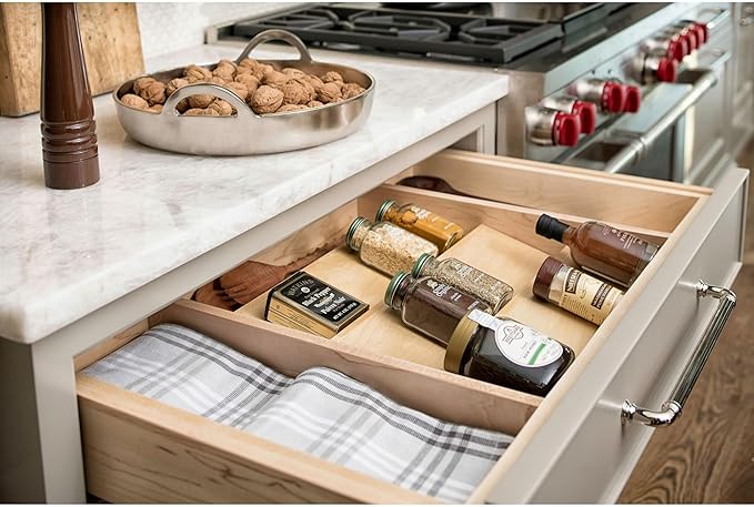 Rev-A-Shelf 22" 3 Tiered Seasoning Organizer, Trim-to-Fit Wooden Kitchen Draw and Cabinet Home Storage Insert, Pull Out Spice Rack, Maple, 4SDI-24-Ruum Studio Home