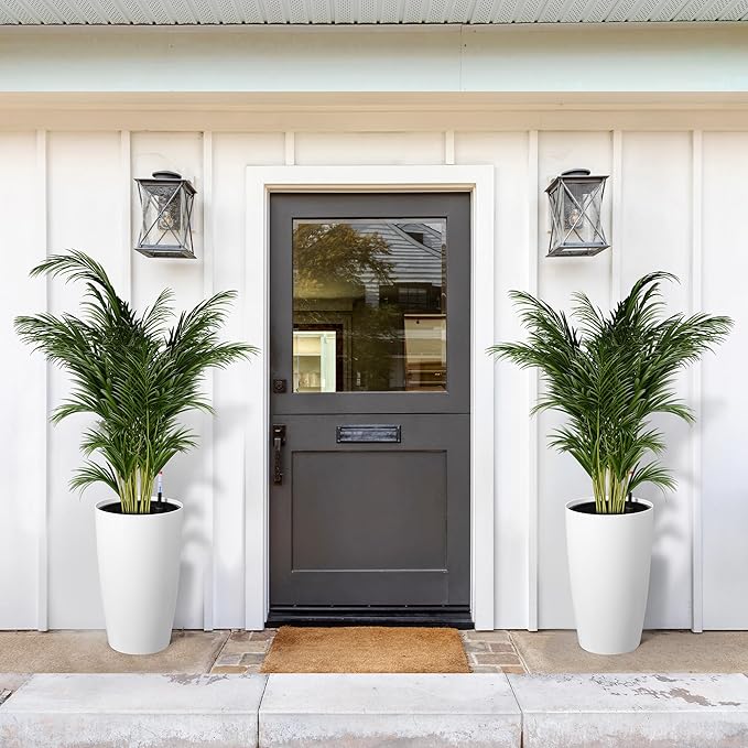 22" Tall Round Planter Set of 2, Self Watering Pots for Indoor Plants, Large Flower Pot Outdoor with Built-in Drainage and a Water Level Monitor, for Patio, Porch, Living Room, or Home Office, White-Ruum Studio Home