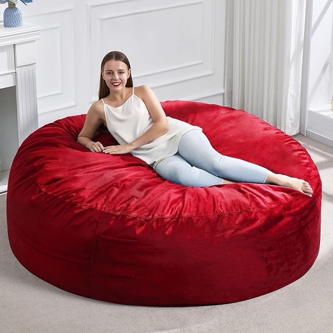 Hobestluk 6FT Bean Bag Chair Bean Bag Chairs for Adults Giant Bean Chairs with Velvet Cover, Memory Foam BeanBag Chair Fluffy BeanBag Chairs for Living Room, Bedroom- Red (70" x 70" x 15")-Ruum Studio Home