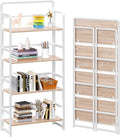 4NM No Assembly Foldable Bookshelf, 4-Shelf Collapsible Bookcase Storage for Small Spaces, 54" H, Natural White-Ruum Studio Home