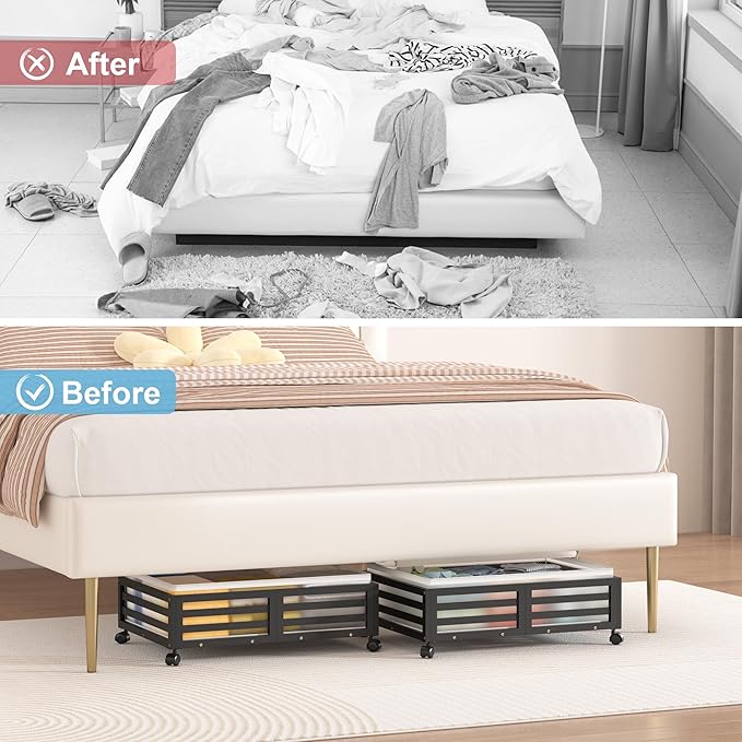 Under Bed Storage with Wheels-Large Bamboo Underbed storage Containers with Large Dust Bag Stackable Under the Bed Shoe Storage Bins for Clothes Books Bedding (2 Packs Black, 23.62"L×16.54"W× 6.51"H)-Ruum Studio Home