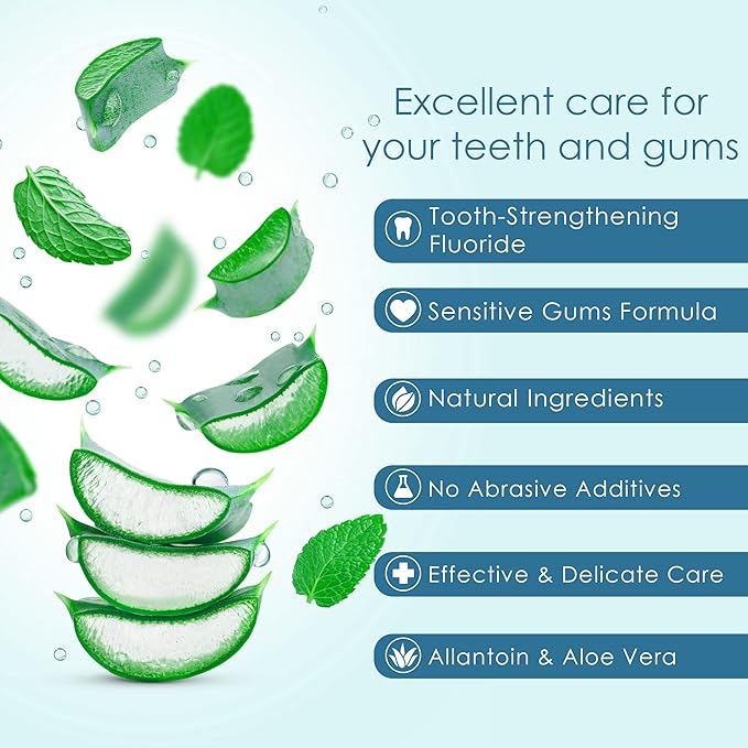 Naturally Soothing Toothpaste for Sensitive Teeth and Gum Care with Aloe Vera, Allantoin & Fresh Mint Flavor, Gentle & Natural, ADA Approved (5-oz, 3 Count)-Ruum Studio Home