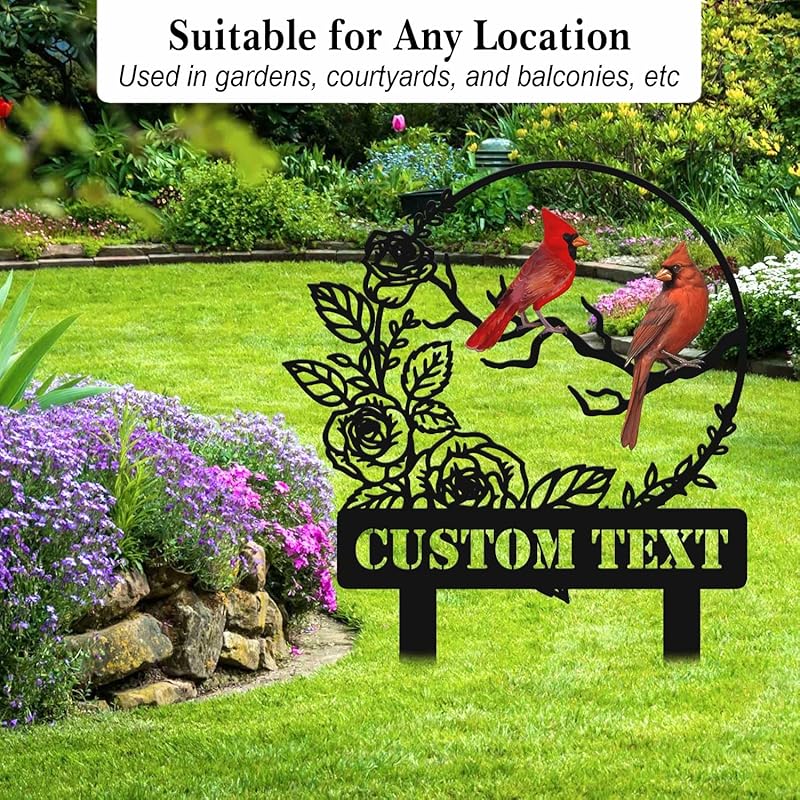 Personalized Garden Name Signs with Stake, Custom Red Bird Metal Decor Decorative Outside, Yard Outdoor Art Gift for Mom Grandmother, Patio House Warming Gifts New Home-Ruum Studio Home