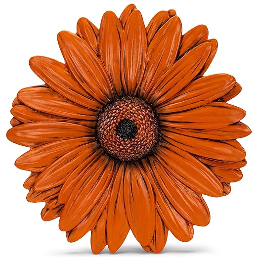 NAT & Jules Gerbera Daisy Flower Shaped Dimensional Indoor Outdoor 12 inch Cast Resin Decorative Garden Stepping Stone, Patio, Walkway Sculpture Yard Art, Orange-Ruum Studio Home