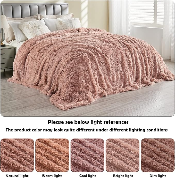 GONAAP Fuzzy Faux Fur Throw Blanket Twin Size Pink Super Soft Cozy Plush Fuzzy Shaggy Blanket for Couch Sofa Bed (Pink, Twin(60"x80"))-Ruum Studio Home