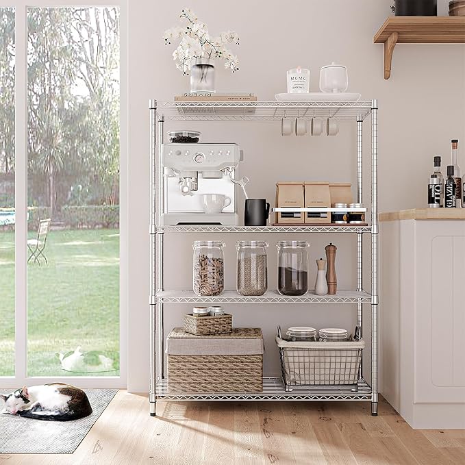 IZEUK 1400 LBS Garage Chrome Shelving Wide Storage Shelves 4 Tier Adjustable Heavy Duty Metal Wire Rack Standing Shelf Unit for Kitchen Office College Dorm Garage Warehouse 15.8" x 45.8"x 59.4"-Ruum Studio Home