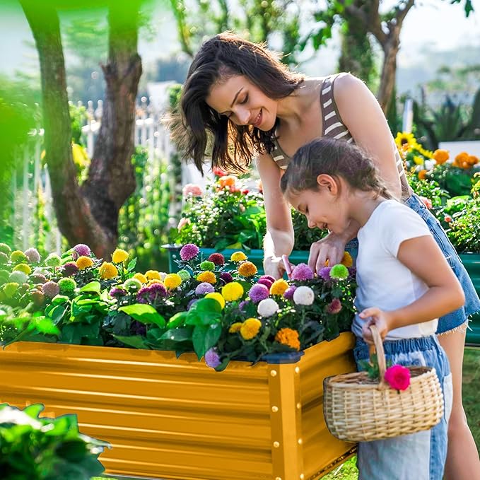 Land Guard Galvanized Raised Garden Bed with Legs, Galvanized Planter Raised Garden Boxes Outdoor, Oval Large Metal Raised Garden Beds for Vegetables(Yellow)………-Ruum Studio Home