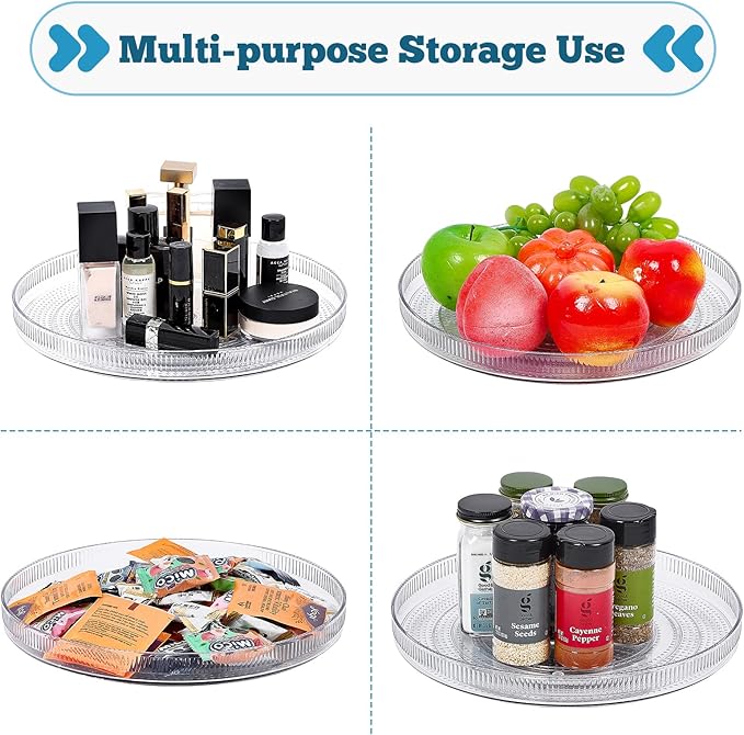 FreshKeeper Plastic Lazy Susan Organizer, Clear Pantry Shallow Lazy Susan Turntable for Cabinet and Kitchen 9’’-Ruum Studio Home