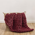 WESHIONGOO Chunky Knit Blanket Throw 40"×40" Knitted Throw Blankets for Couch Bed Fluffy Soft Blanket with Jumbo Chenille Yarn Thick 100% Handmade (Burgundy Red)-Ruum Studio Home