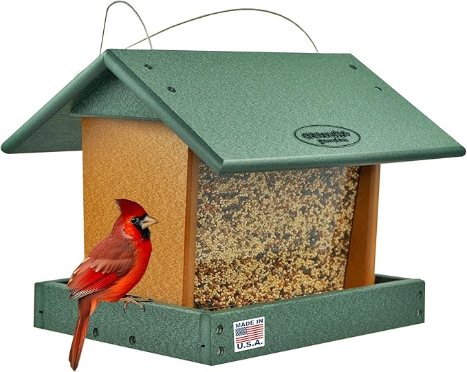 Poly Hanging Hopper Bird Feeder, Large Hanging Bird Feeder for Outside, Outdoors - Amish American Made (Turf Green & Cedar)-Ruum Studio Home
